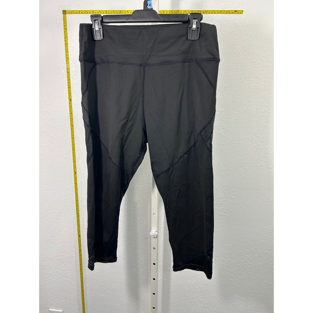 Black Mesh Panel Cropped Athletic Leggings High Waisted Yoga Pants XXL